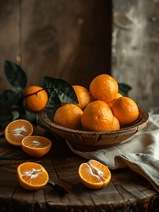 甜点橙色可删除仿制水果桌子上木制