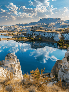 五月摄影照片_卡帕多西亚纳里戈尔火山口湖全景