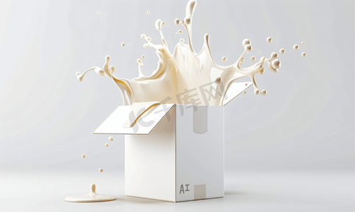 金龙徽章摄影照片_牛奶纸盒包装和牛奶溅在白色背景上孤立
