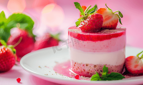 白盘草莓酸奶布丁