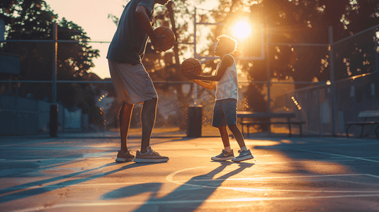 爸爸节日摄影照片_父亲和孩子一起打篮球6