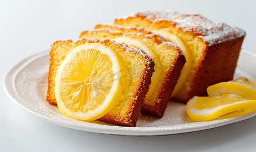 白盘上的柠檬磅蛋糕