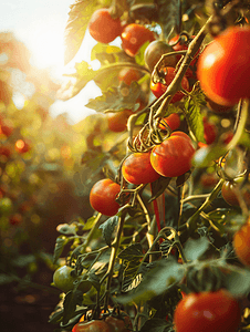 花园里果实成熟的番茄灌木