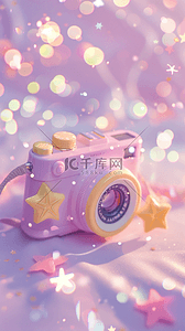 cannon相机背景图片_粉紫色卡通3D相机图标背景3