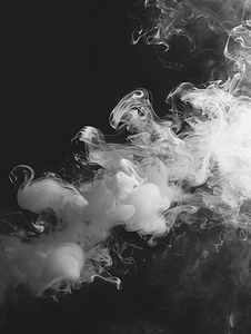白烟烟摄影照片_黑色背景上动画的抽象白烟