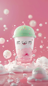冰淇淋手报背景图片_粉色卡通3D饮料冰淇淋图标背景4