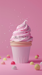 饮背景图片_粉彩色卡通3D冷饮冰淇淋背景