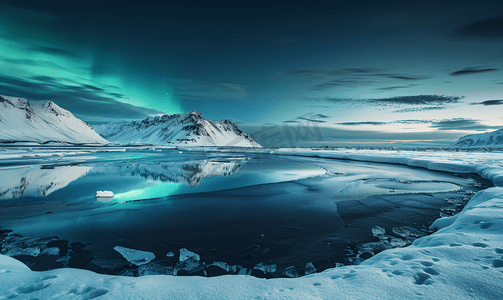 海洋生物边框摄影照片_冰岛上空的北极光