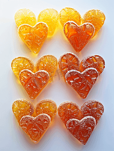 很多糖果糖果摄影照片_很多果酱心和两颗心在一起果酱糖果呈心形