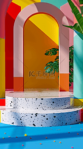 明亮色彩背景图片_618蒙德里安色块大理石电商展台背景图片