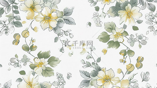 花朵和黄绿色叶子图案壁纸背景素材
