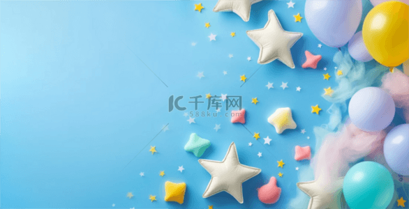 六一儿童节宣传图背景图片_蓝粉色六一儿童节可爱星星气球背景