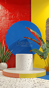 色块图背景图片_618蒙德里安色块大理石电商展台2背景图