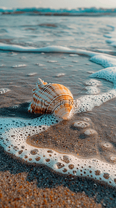 夏日海景海滩波浪上的海螺设计