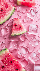 大胃王西瓜背景图片_夏日清新冰块里的西瓜背景