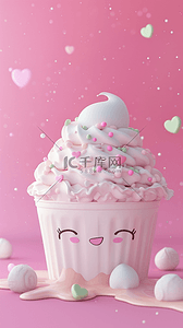 冰淇淋卡通背景图片_粉色卡通3D饮料冰淇淋图标背景
