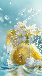 夏日清新可爱冰块里的柠檬花朵背景图