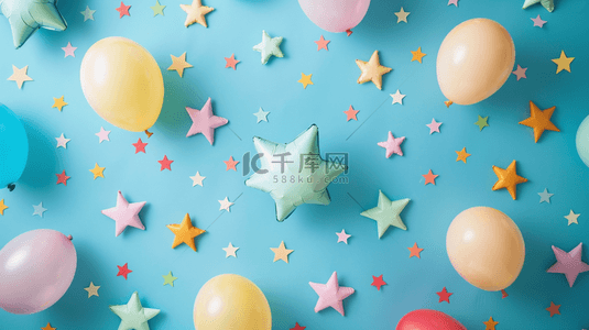 蓝粉色六一儿童节可爱星星气球背景