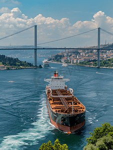 土耳其伊斯坦布尔博斯普鲁斯海峡的散货船