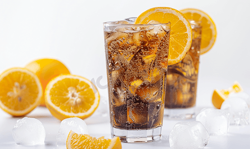 玻璃杯中的冰苏打水和柚子橙