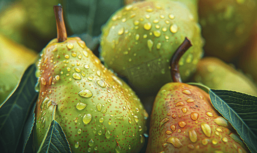 健康食品食品摄影照片_新鲜健康的绿色梨果特写