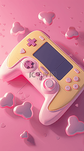 粉色卡通3D游戏机图标背景