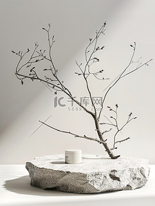 树枝白色展台墙壁背景图