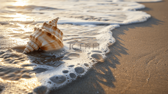 夏天海水背景图片_夏日海景沙滩上的海水海螺设计图