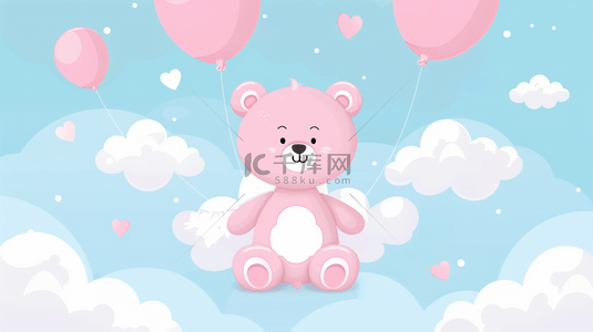 蓝粉色六一儿童节玩偶小熊白云气球设计