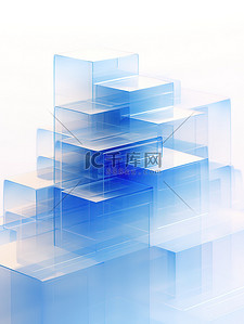 半透明蓝色三维方块背景素材