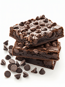 黑森林小蛋糕摄影照片_黑巧克力布朗尼上面撒上巧克力片
