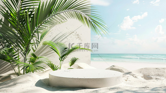 阳光明媚的白色沙滩电商展台背景图片