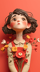 3D黏土风格卡通可爱女孩背景图片