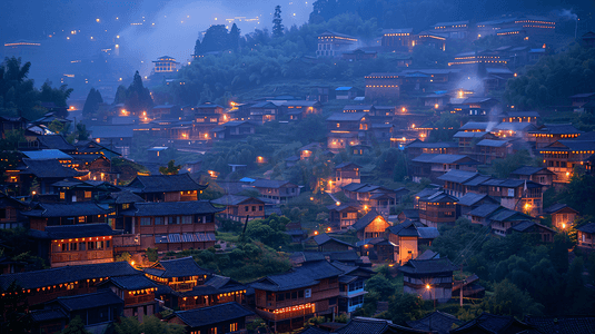 风景照摄影照片_贵州西江苗寨夜景照