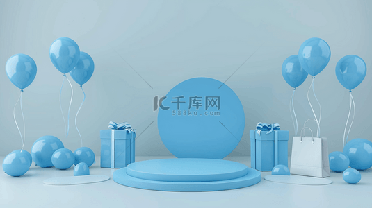 蓝色父亲节促销蓝色气球产品展示台设计