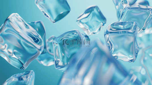 冰凉蓝色背景图片_蓝色清新夏日凉爽透明冰块设计