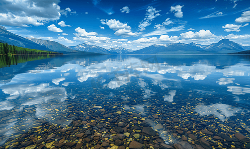 足底反射区摄影照片_蒙大拿州麦克唐纳湖的景色