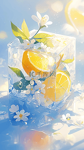 片素材背景图片_夏日清新可爱冰块里的柠檬花朵4素材
