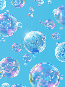 圆形的球摄影照片_蓝色背景中肥皂泡的无缝图案