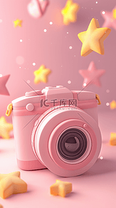 旅游旅行图标背景图片_粉紫色卡通3D相机图标背景