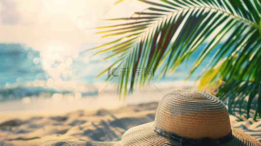 夏日海滩大海背景图片_夏日海滩风景沙滩上的遮阳帽1设计
