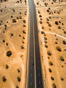 天空沙漠背景摄影照片_沙漠中高速公路的鸟瞰图