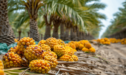 巴希枣棕榈黄色水果凤凰海枣有机枣棕榈农场