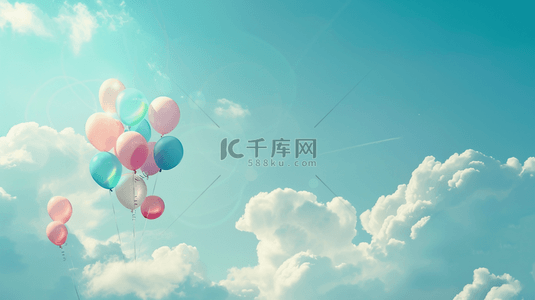 六一儿童节梦幻云朵粉彩气球背景
