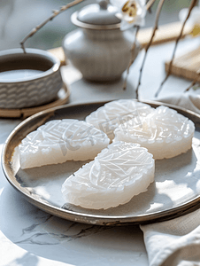 松装饰摄影照片_韩国半月形年糕或松饼传统中秋节食品