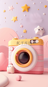 粉紫色卡通3D相机图标背景