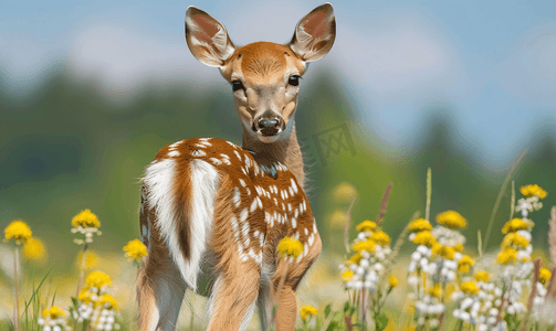小鹿背上蓬松的白色尾巴