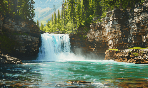 大瀑布摄影照片_蒙大拿州的圣玛丽瀑布
