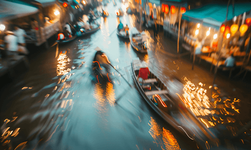 丹能沙都水上市场模糊背景图解抽象模糊图像