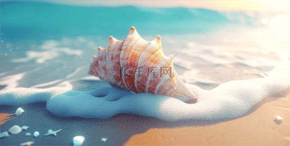 夏天海边风景背景图片_夏日海景沙滩上的海水海螺设计图
